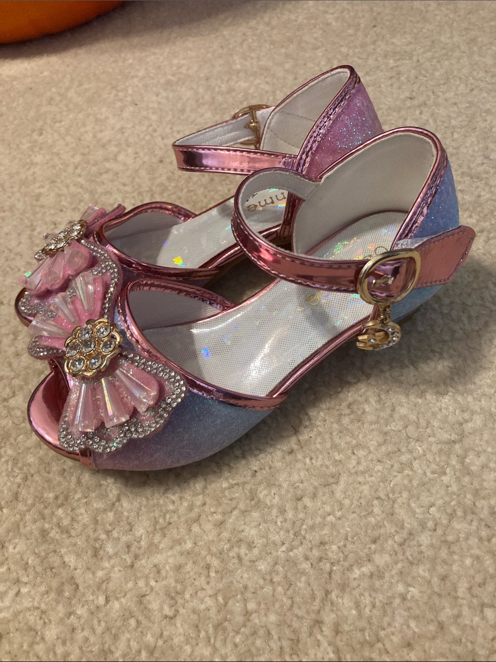 Girls' Pink Shimmer Bow Dress Shoes with Gold Buckle